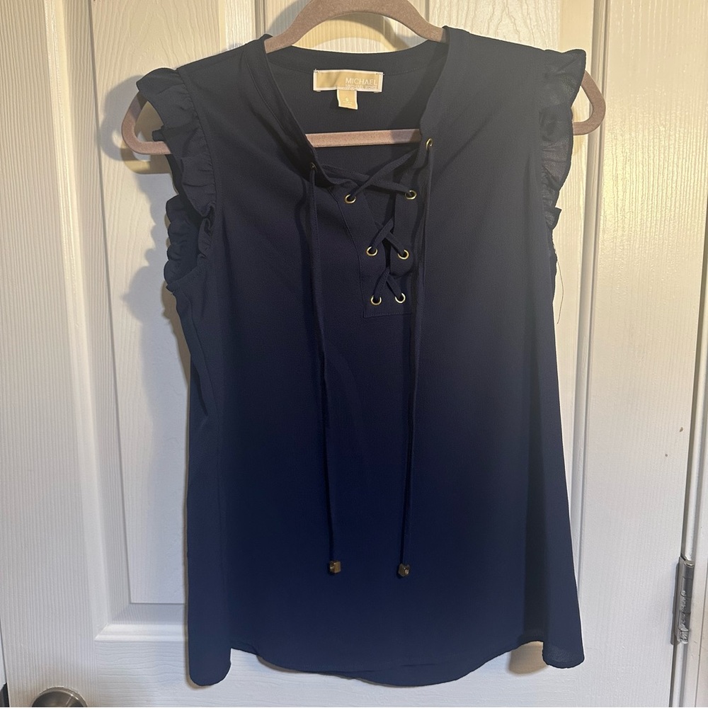 Michael Kors Dark Blue Lace-Up Blouse